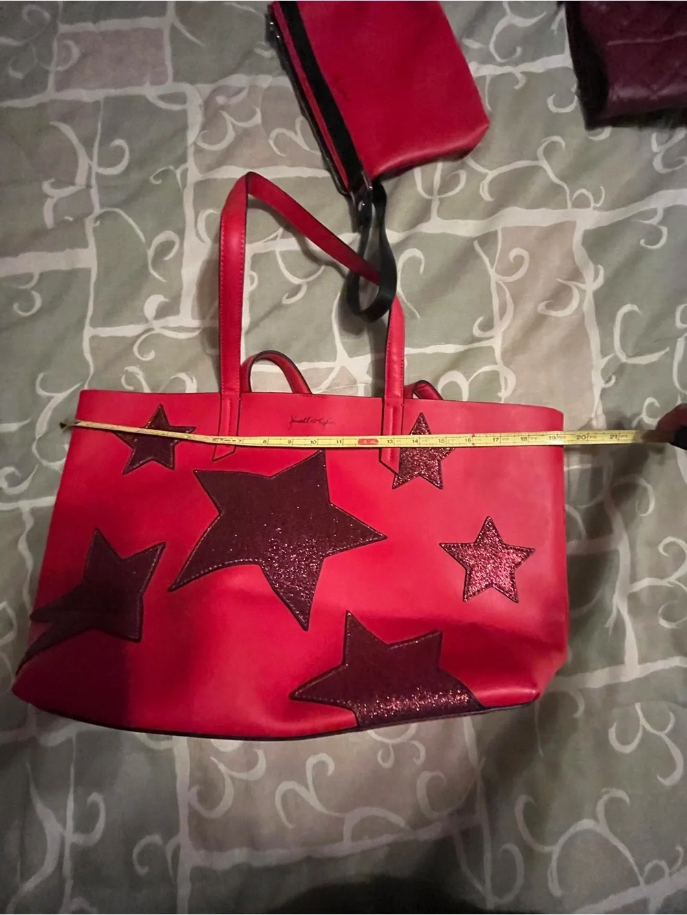 Kendall & Kylie Red Tote with Glitter Star Accents